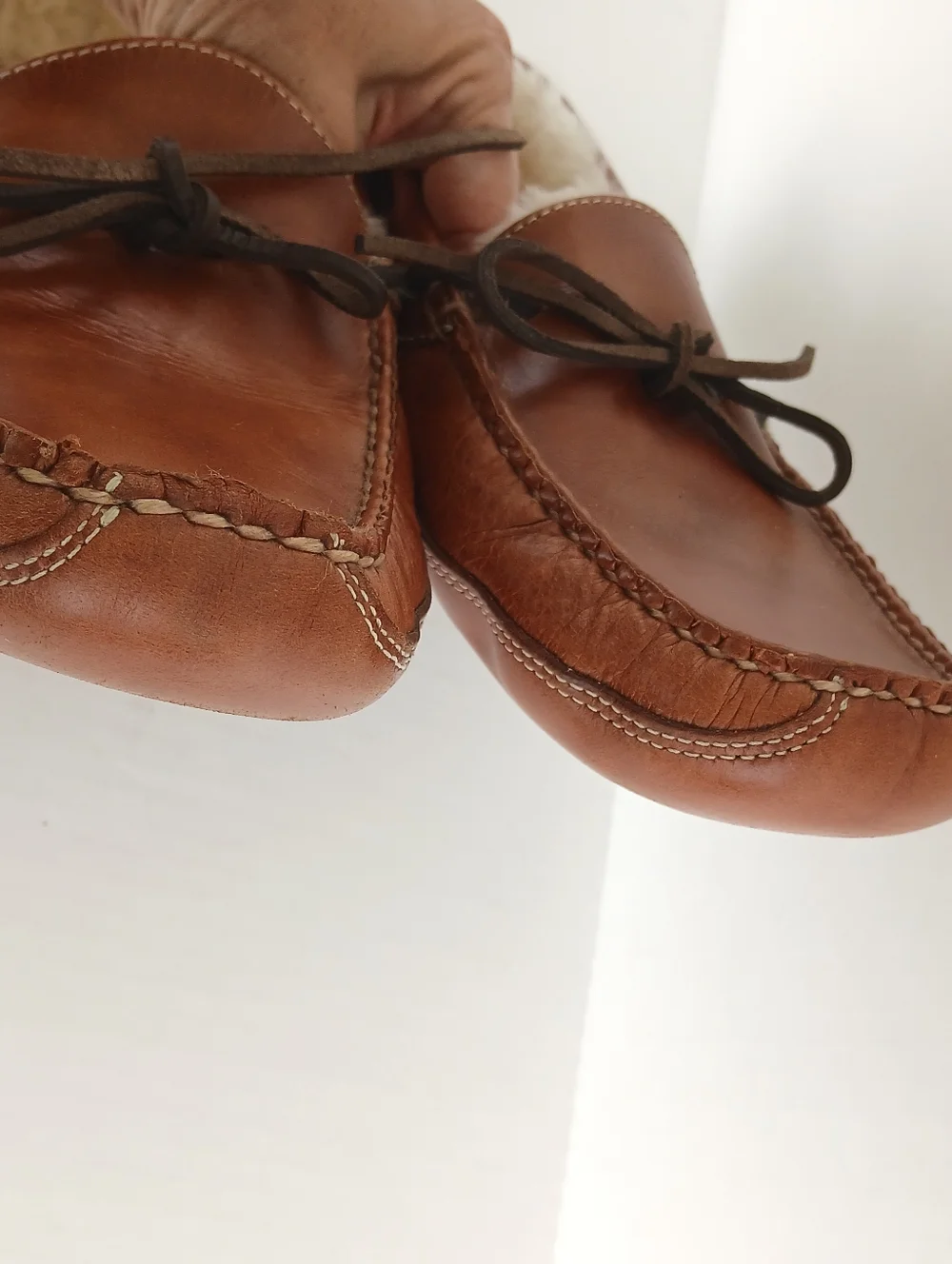 L.L. Bean Double Sole Leather Moccasin Slippers Shearling Lined